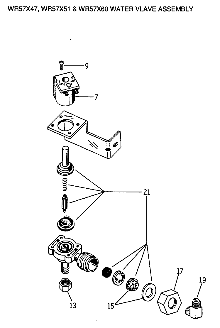 WATER VALVE ASSEMBLY Diagram and Parts List for WR57X60  General Electric Water Filter System