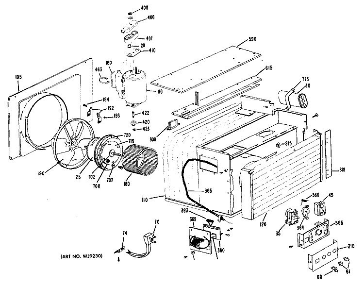 Section Diagram and Parts List for KC610AMT1  Hotpoint Air Conditioner