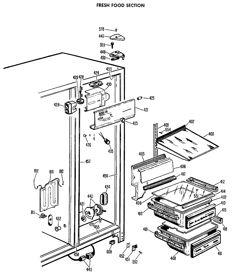FRESH FOOD SECTION Diagram and Parts List for CSF24DBG  Hotpoint Refrigerator