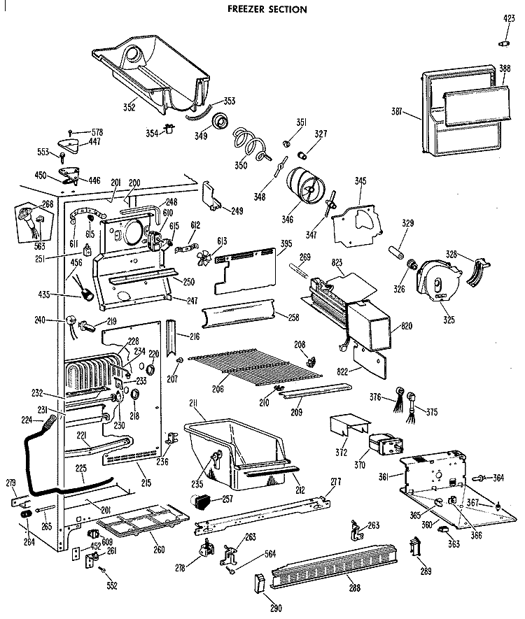 FREEZER SECTION Diagram and Parts List for CSF24DBG  Hotpoint Refrigerator