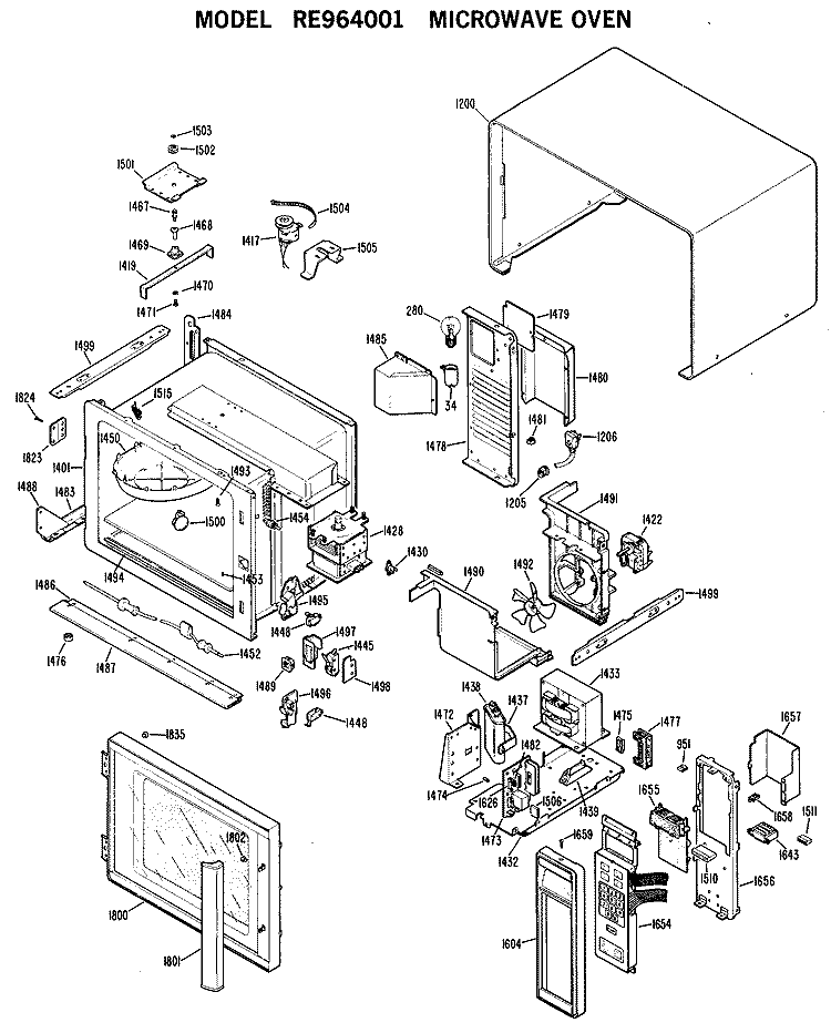 MICROWAVE OVEN Diagram and Parts List for RE964001  Hotpoint Microwave