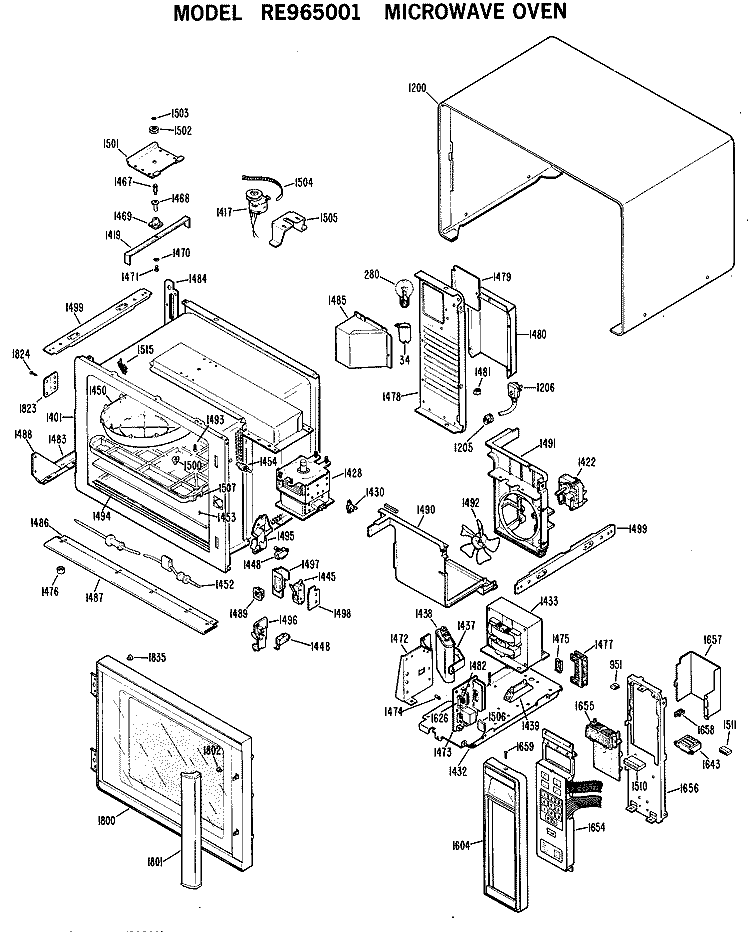 MICROWAVE OVEN Diagram and Parts List for RE965001  Hotpoint Microwave