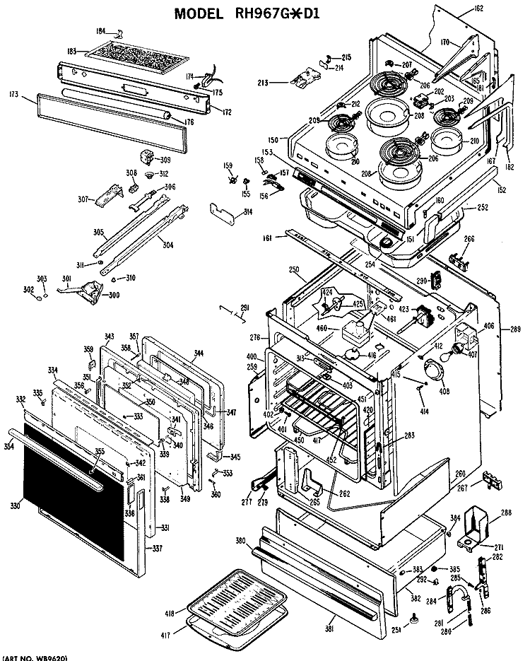 Section Diagram and Parts List for RH967G*D1  Hotpoint Microwave Oven Combo