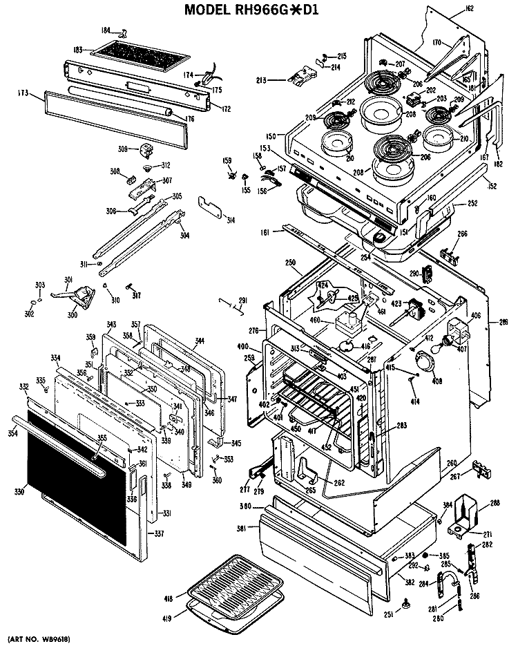 Section Diagram and Parts List for RH966G*D1  Hotpoint Microwave Oven Combo
