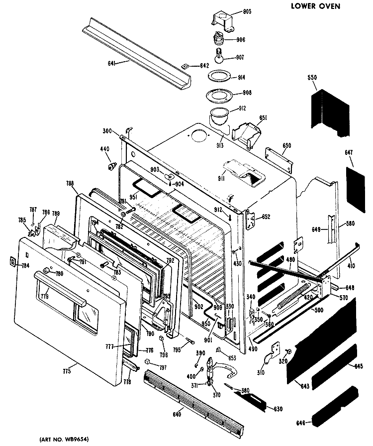 LOWER OVEN Diagram and Parts List for RK767*D1  Hotpoint Wall Oven