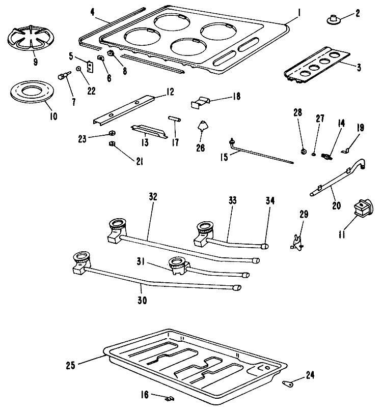 Section Diagram and Parts List for RGU32U02  Hotpoint Cooktop