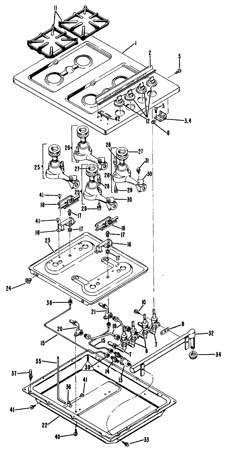Section Diagram and Parts List for RGU3501A  Hotpoint Cooktop