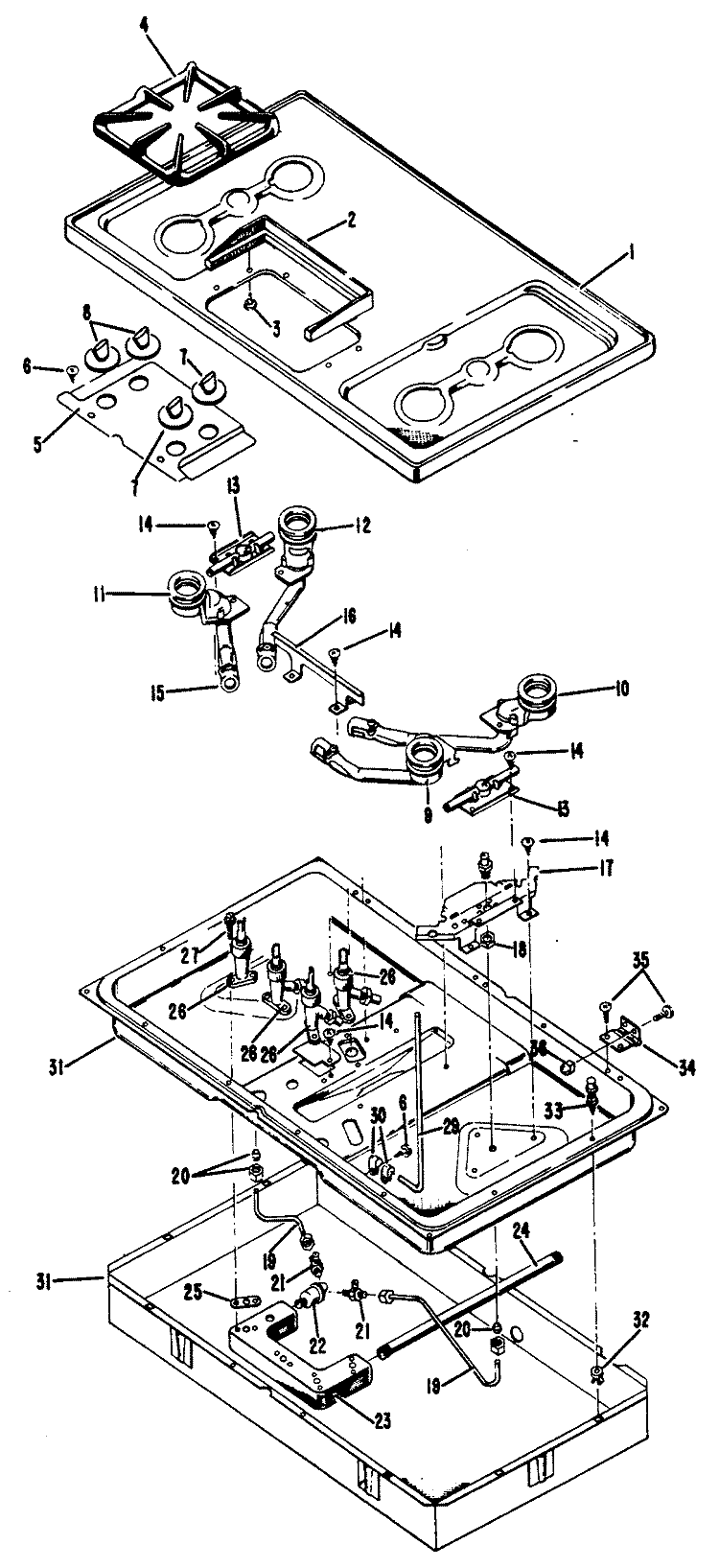 Section Diagram and Parts List for RGU6501A  Hotpoint Cooktop