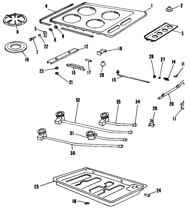 Section Diagram and Parts List for RGU32U01  Hotpoint Cooktop