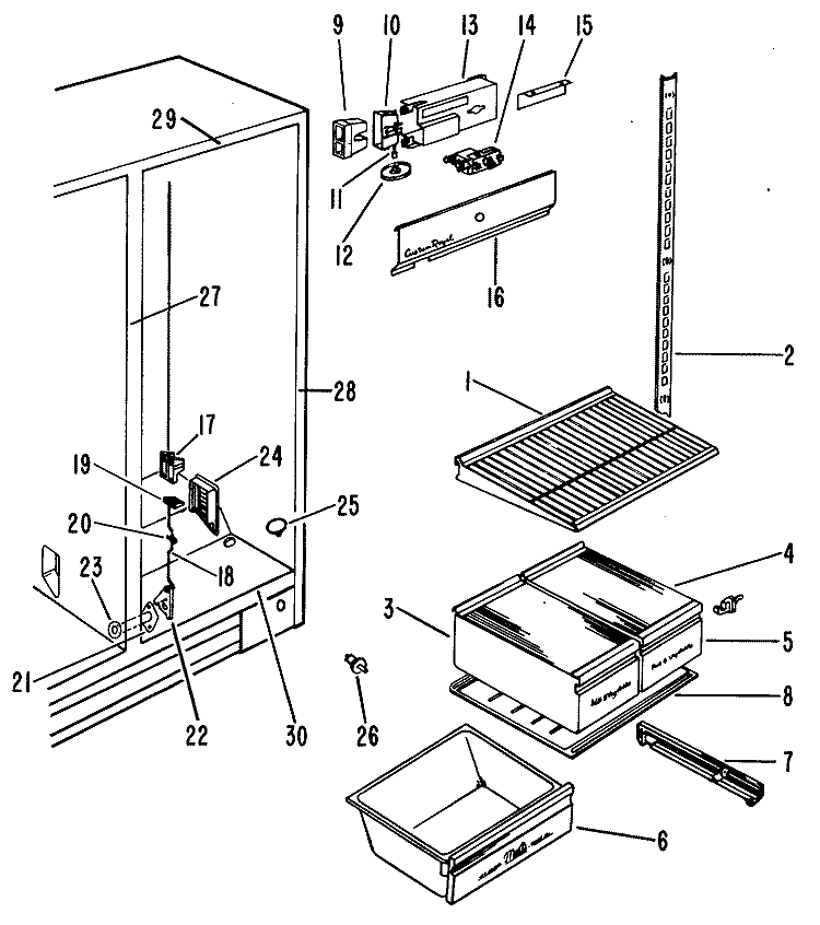 Section Diagram and Parts List for CSF24ELC  Hotpoint Refrigerator