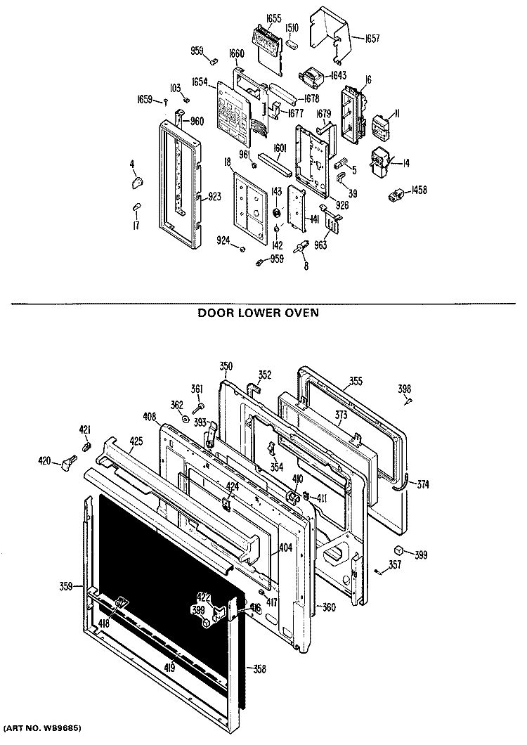 DOOR LOWER OVEN Diagram and Parts List for RK960G*01  Hotpoint Microwave Oven Combo