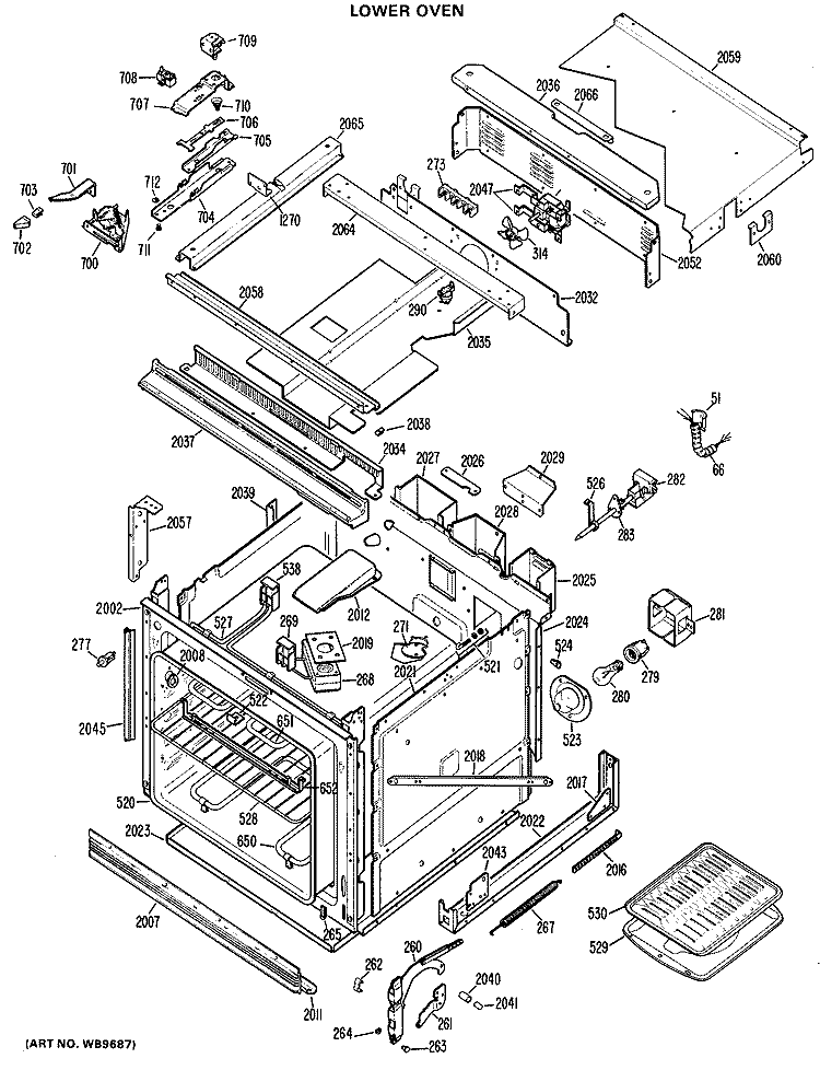 LOWER OVEN Diagram and Parts List for RK960G*01  Hotpoint Microwave Oven Combo