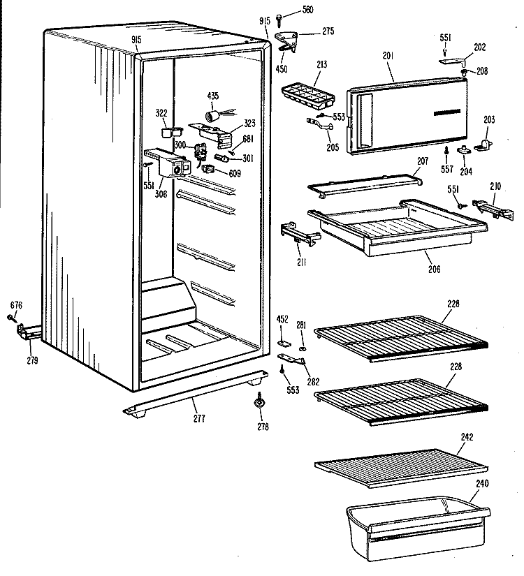 Section Diagram and Parts List for SSD11CCBL  Hotpoint Refrigerator