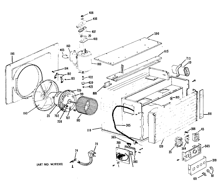Section Diagram and Parts List for KC610APT1  Hotpoint Air Conditioner
