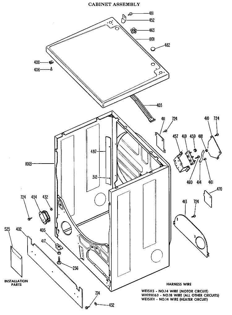 CABINET ASSEMBLY Diagram and Parts List for DLB2880DAL  Hotpoint Dryer