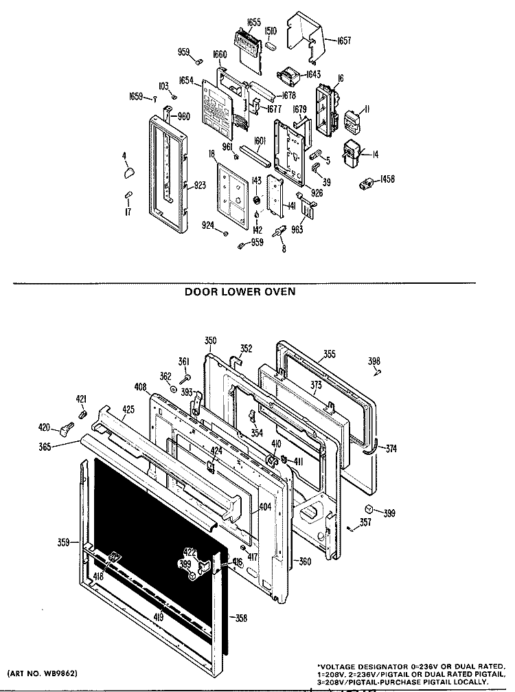 DOOR LOWER OVEN Diagram and Parts List for RK960G*02  Hotpoint Microwave Oven Combo