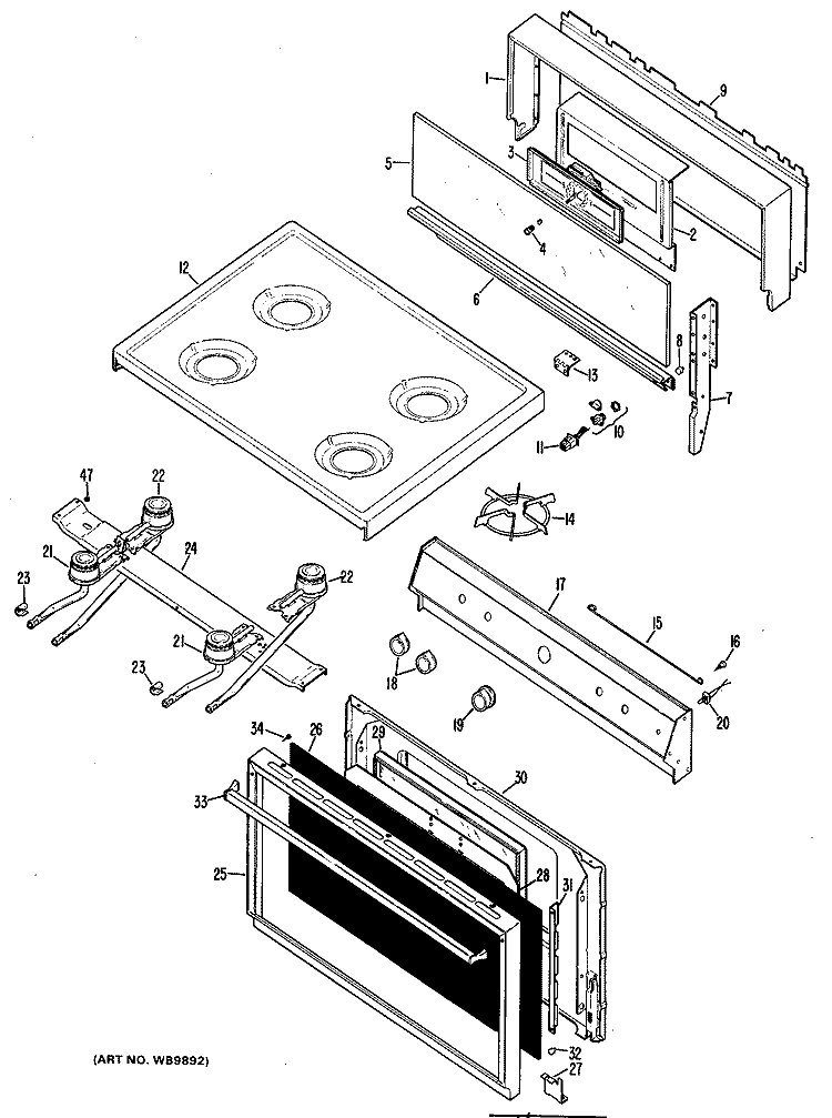 Section Diagram and Parts List for RGB628GF0  Hotpoint Range