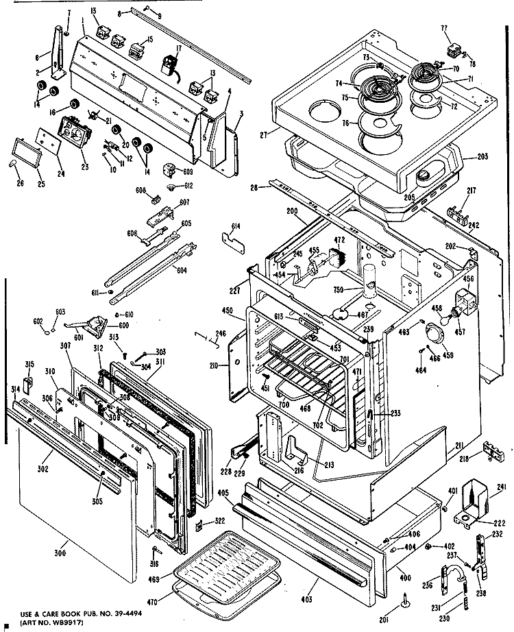 Section Diagram and Parts List for RB734*A5  Hotpoint Range