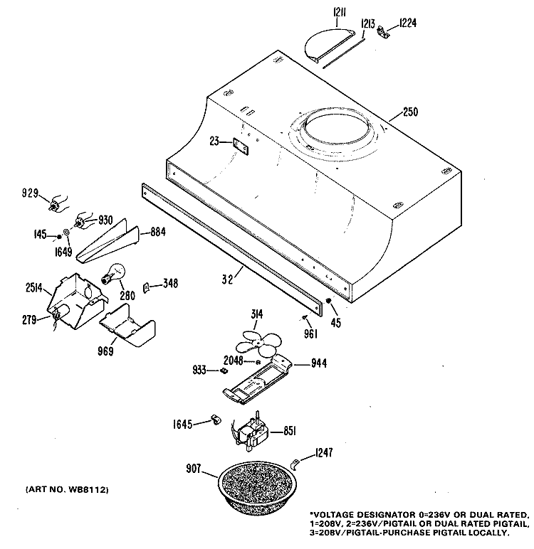 Section Diagram and Parts List for JV324*02  General Electric Range Hood