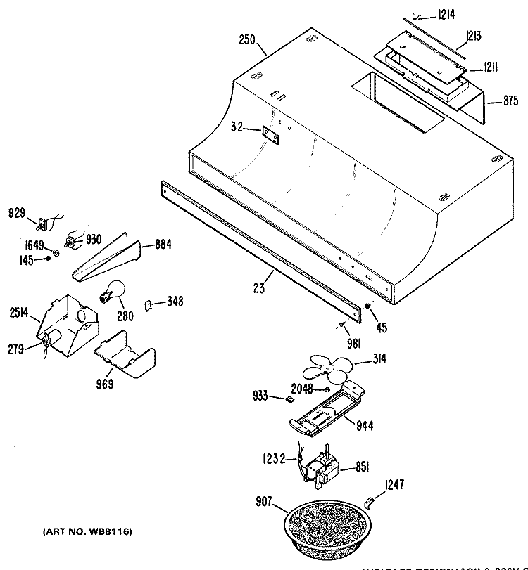 Section Diagram and Parts List for JV334*01  Hotpoint Range Hood