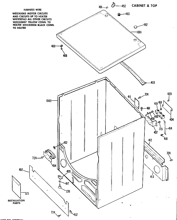 CABINET & TOP Diagram and Parts List for DLB1550BBL  Hotpoint Dryer