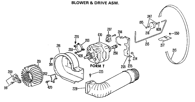 BLOWER & DRIVE ASM. Diagram and Parts List for DLB2880DBL  Hotpoint Dryer