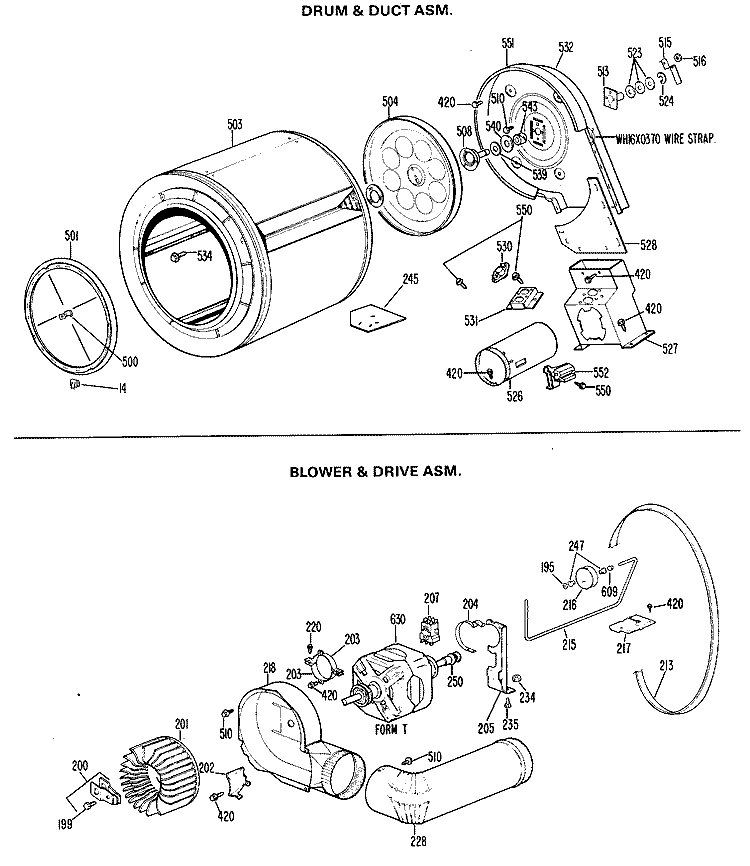 DRUM & DUCT ASSM. Diagram and Parts List for DLL1550BCL  Hotpoint Dryer