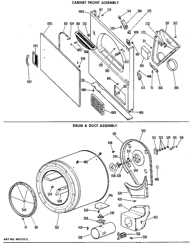 CABINET FRONT ASSEMBLY Diagram and Parts List for DLL2880DBL  Hotpoint Dryer