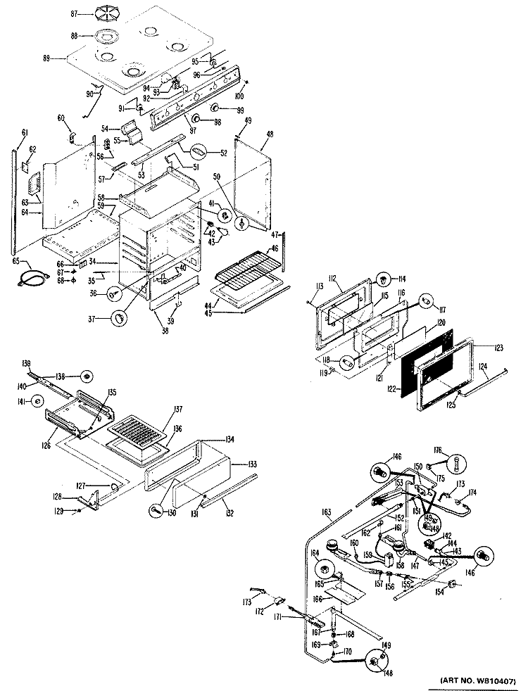 Section Diagram and Parts List for RGH647GEH1  Hotpoint Range