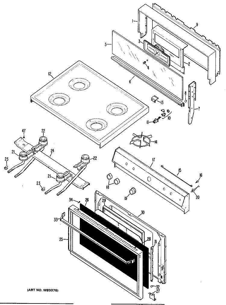 Section Diagram and Parts List for RGB628GF1  Hotpoint Range