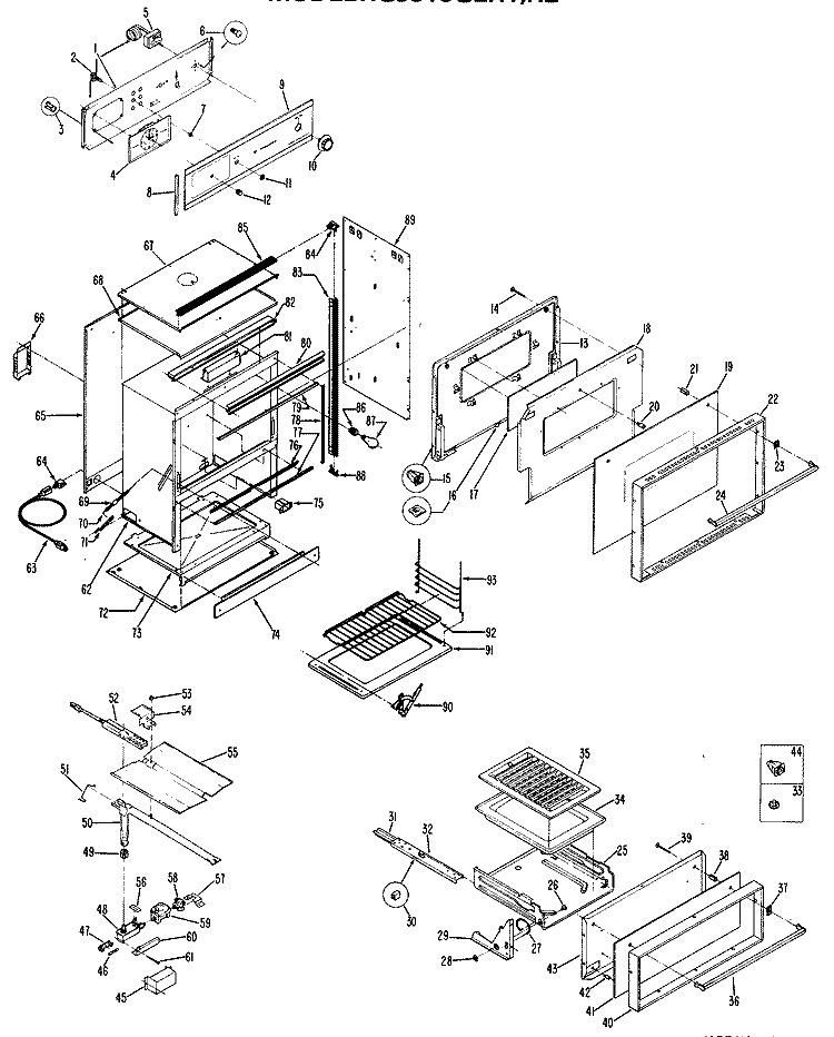 Section Diagram and Parts List for RGJ515GEH1  Hotpoint Wall Oven