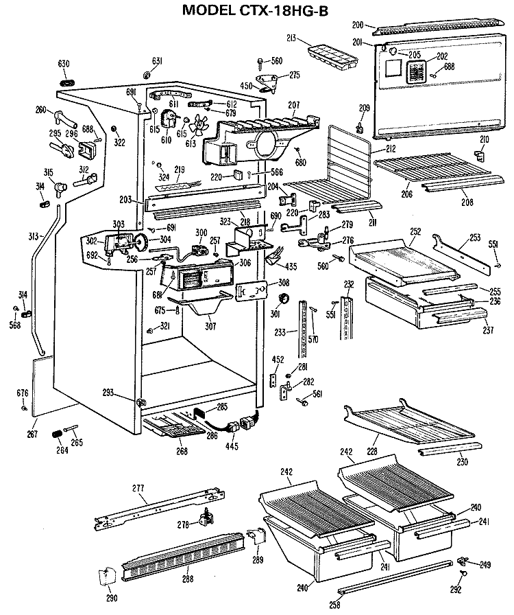 Section Diagram and Parts List for CTX18HGBR  Hotpoint Refrigerator