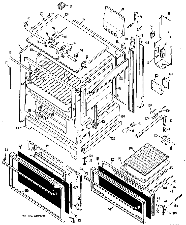 Section Diagram and Parts List for RGH646G1F0  Hotpoint Range