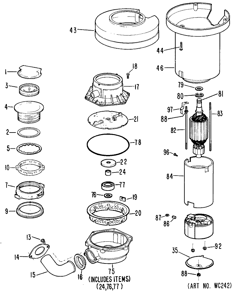 Section Diagram and Parts List for GFC1000-01  Hotpoint Food Waste Disposer