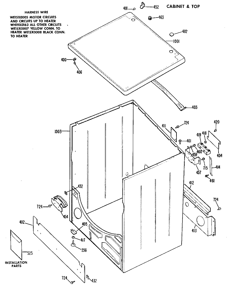 CABINET & TOP Diagram and Parts List for DLB1550BCL  Hotpoint Dryer