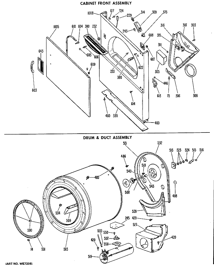 CABINET FRONT ASSEMBLY Diagram and Parts List for DLB2880DCL  Hotpoint Dryer