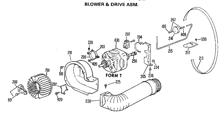 BLOWER & DRIVE ASM. Diagram and Parts List for DLB2880DCL  Hotpoint Dryer