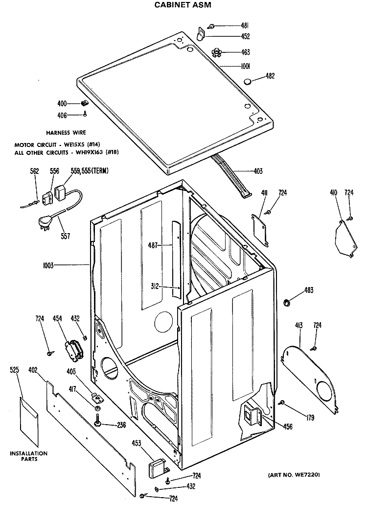 CABINET ASM Diagram and Parts List for DLL2880DCL  Hotpoint Dryer