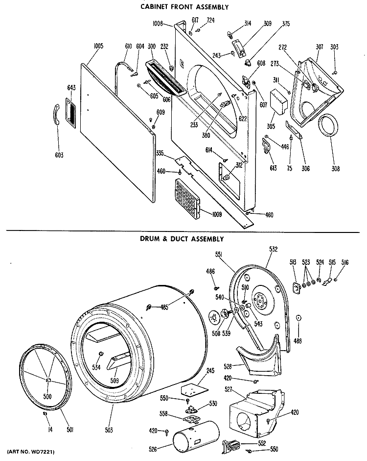 CABINET FRONT ASSEMBLY Diagram and Parts List for DLL2880DCL  Hotpoint Dryer