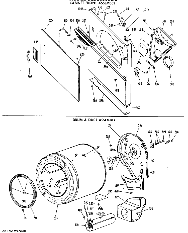CABINET FRONT ASSEMBLY Diagram and Parts List for DLB2880DDL  Hotpoint Dryer