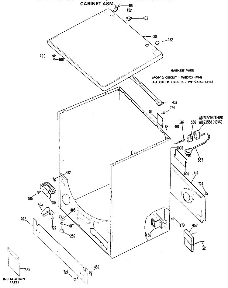 CABINET ASM. Diagram and Parts List for DLL1550BEL  Hotpoint Dryer