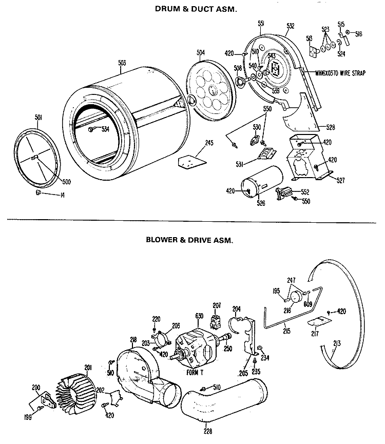 DRUM & DUCT ASM. Diagram and Parts List for DLL1550BEL  Hotpoint Dryer
