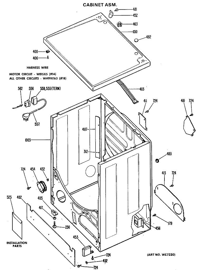 CABINET Diagram and Parts List for DLL2880DGL  Hotpoint Dryer
