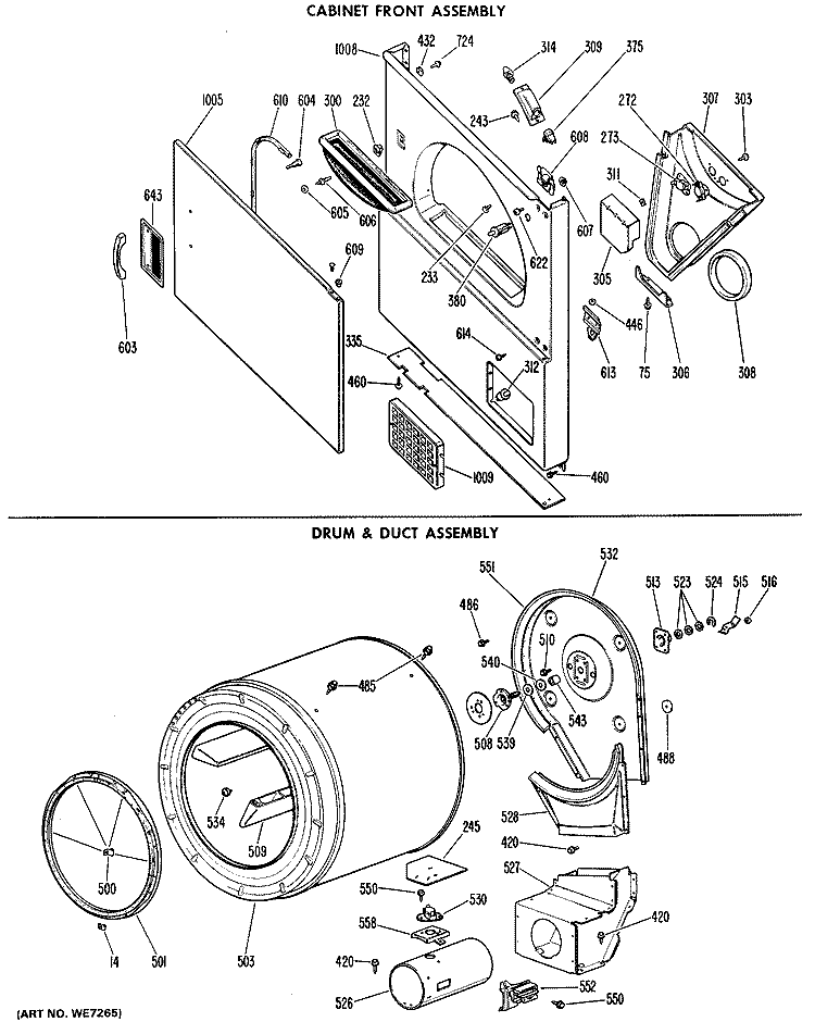 CABINET FRONT ASSEMBLY Diagram and Parts List for DLL2880DGL  Hotpoint Dryer