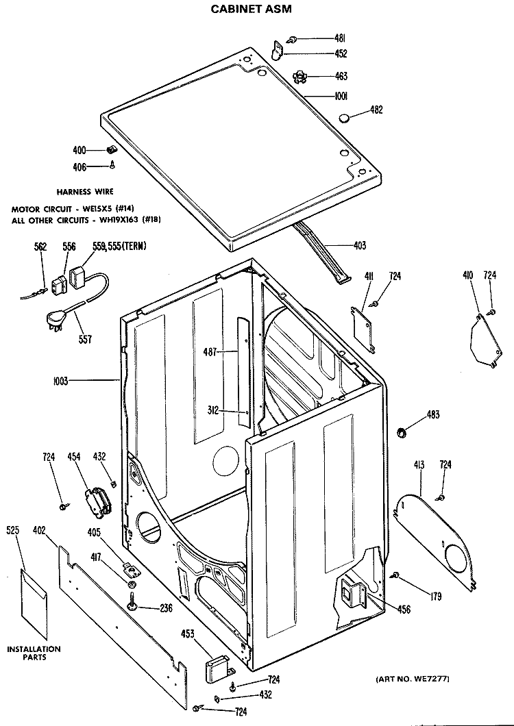 CABINET ASM Diagram and Parts List for DLL2880DHL  Hotpoint Dryer