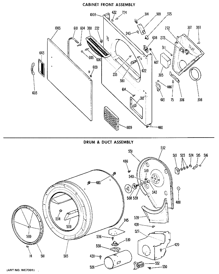 CABINET FRONT ASSEMBLY Diagram and Parts List for DLL2880DJL  Hotpoint Dryer