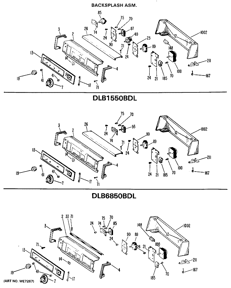 BACKSPLASH ASM. Diagram and Parts List for DLB2650BDL  Hotpoint Dryer