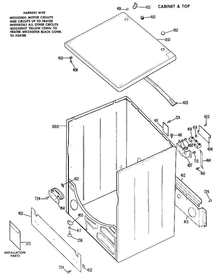 CABINET & TOP Diagram and Parts List for DLB2650BDL  Hotpoint Dryer