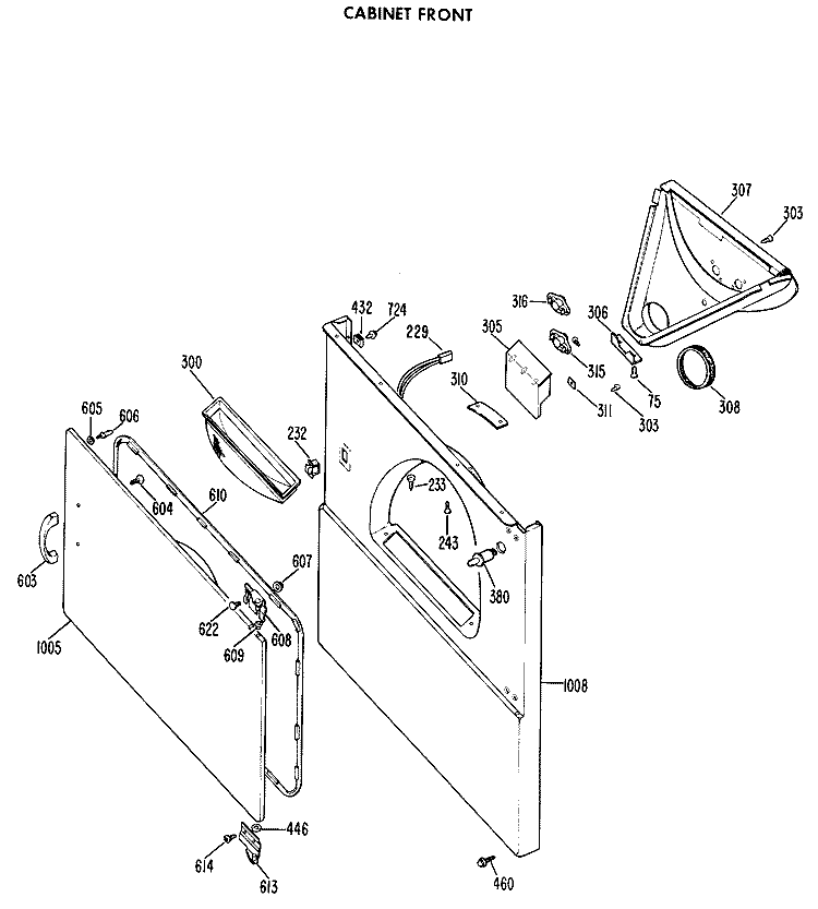 CABINET FRONT Diagram and Parts List for DLB2650BDL  Hotpoint Dryer