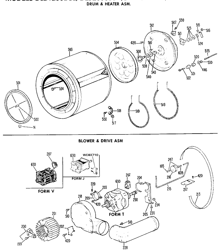 DRUM & HEATER ASM. Diagram and Parts List for DLB2650BDL  Hotpoint Dryer